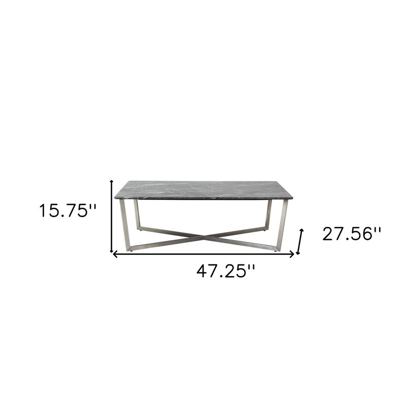 Hivvago 47 Inch  Black and Silver Wood And Metal Cross Legs Coffee Table