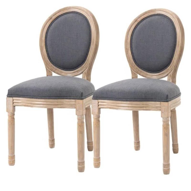 Hivvago Set of 2 Vintage Upholstered Armless Curved Back Dining Chairs Grey Wash