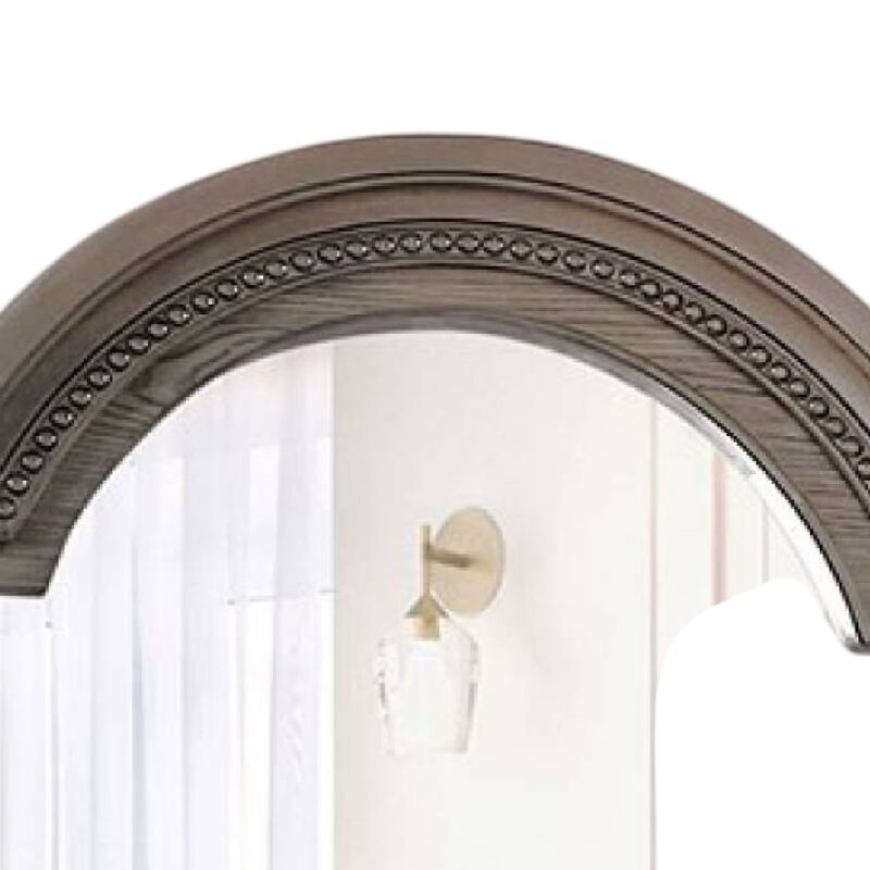 Akia Dresser Vanity Mirror, Reeded Posts, 49 Inch Gray Bell Top Frame