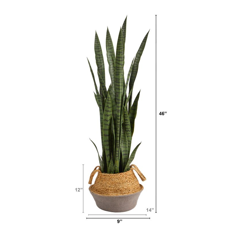 Hivvago 46" Sansevieria Artificial Plant in Boho Chic Handmade Cotton & Jute Gray Woven Planter