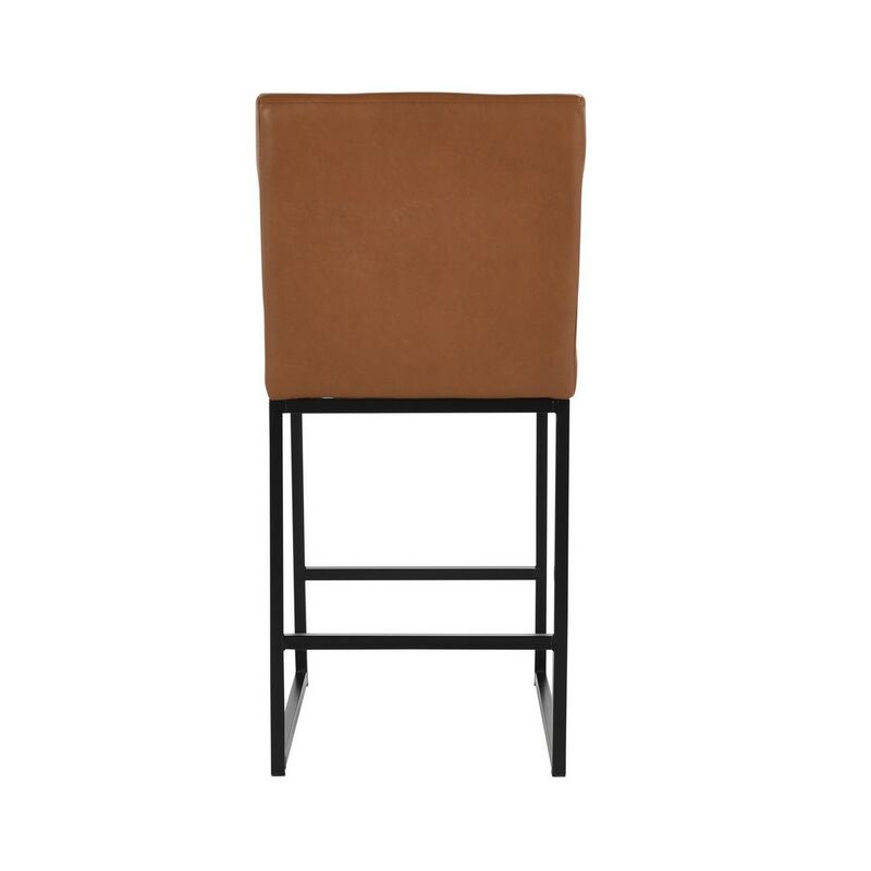 Vinn 26 Inch Modern Counter Stool, Channel Tufted, Brown Vegan Faux Leather - Benzara