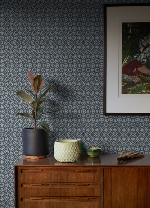 Larsson Indigo Ogee Wallpaper