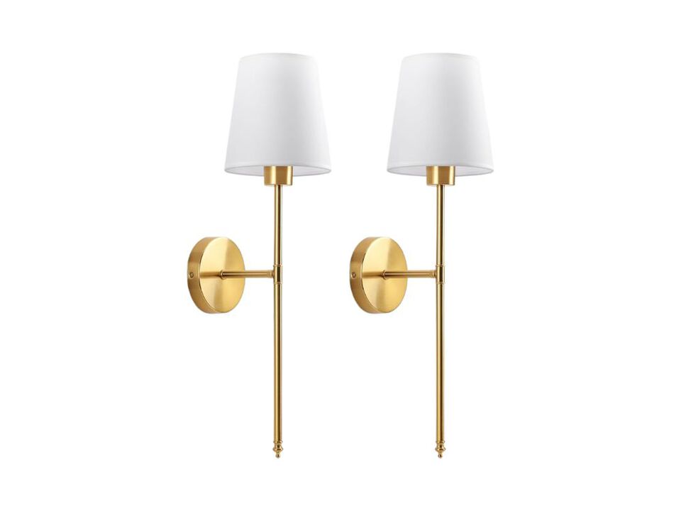 Battery Operated Wall Sconce Set of 2 Gold Rechargeable Dimmable Lights with Remote