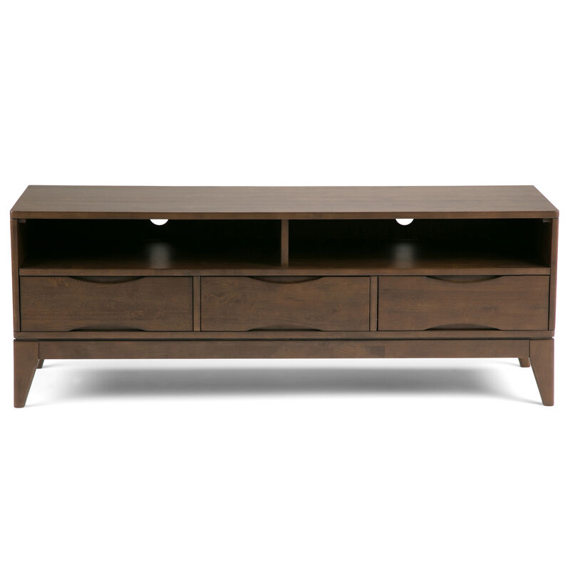 Harper SOLID HARDWOOD 60 inch Wide Mid Century Modern TV Media Stand in Walnut Brown For TVs up to 65 inches