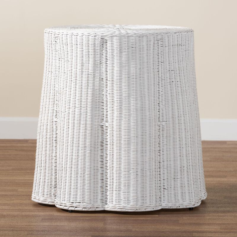 bali & pari Palm Bohemian White Scalloped Rattan End Table