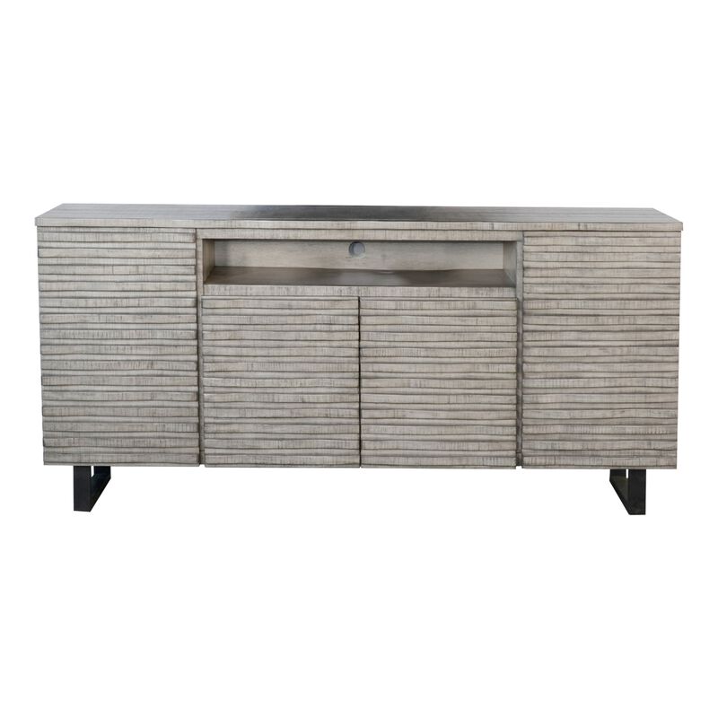 Zeka TV Media Entertainment Console, Fluted Doors, Light Gray 72 Inch