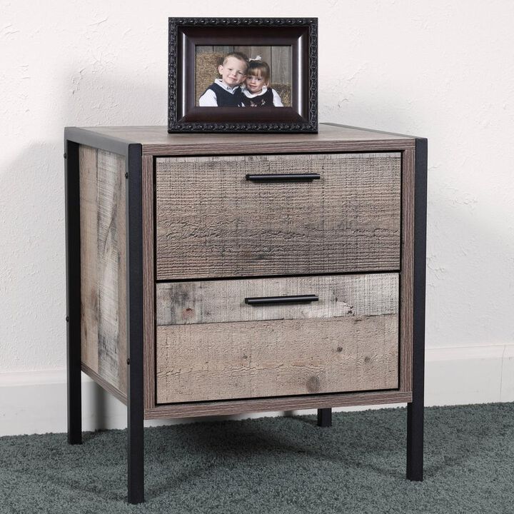 American Furniture Classics Two Drawer Night Stand with Metal Frame and Legs