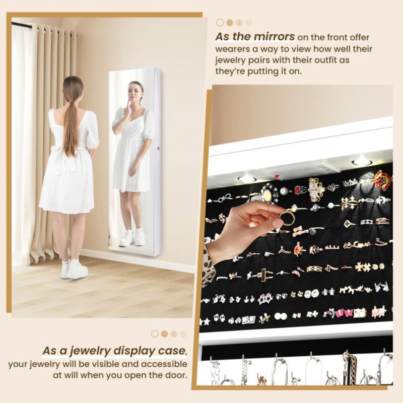 Hivvago Wall and Door Mounted Mirrored Jewelry Cabinet with Lights