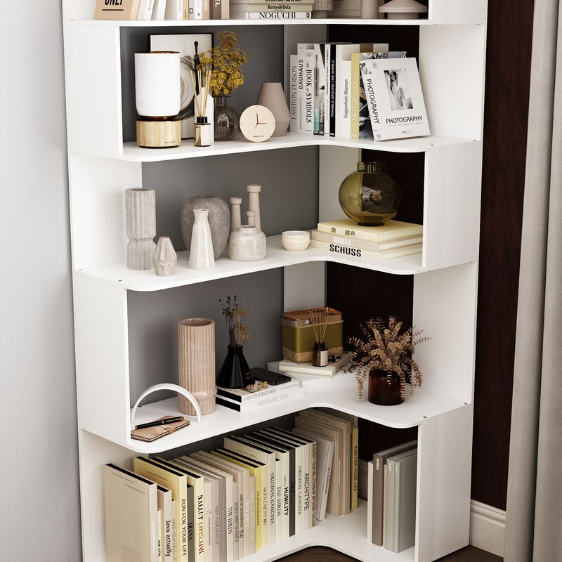 FUFU&GAGA White Mdf 6-Shelf Ladder Bookcase (35.4-in W x 81.9-in H x 23.6-in D),White image number 4