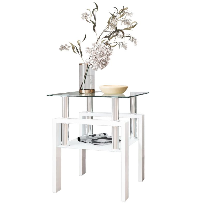 1-Piece Modern Tempered Glass Tea Table Coffee Table End Table, Square Table for Living Room