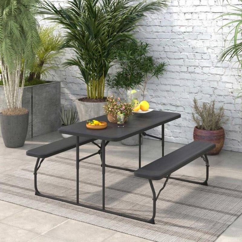 Hivvago Folding Picnic Table with 2 Benches Outdoor Patio Dining Set in Black
