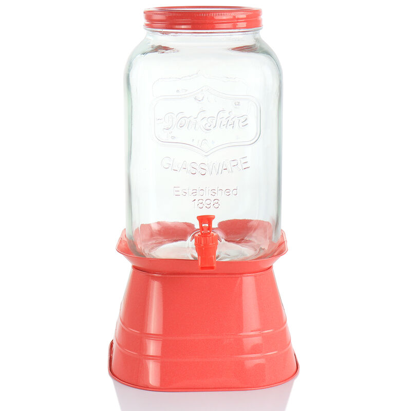 Gibson Home Chiara 2 Gallon Glass Mason Jar Dispenser with Metal Lid and Base in Red