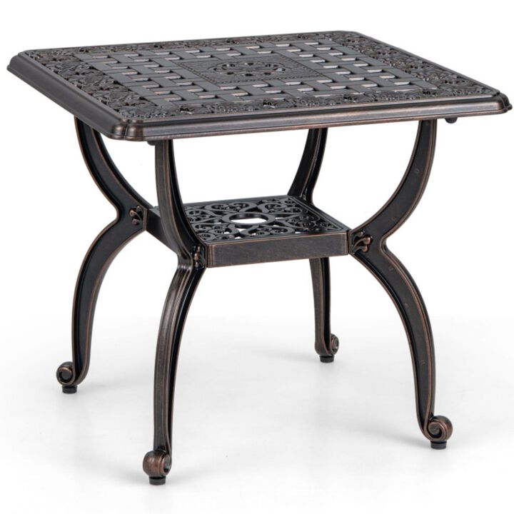 Hivvago Cast Aluminum Outdoor Side Table with Storage Shelf for Garden Porch Balcony