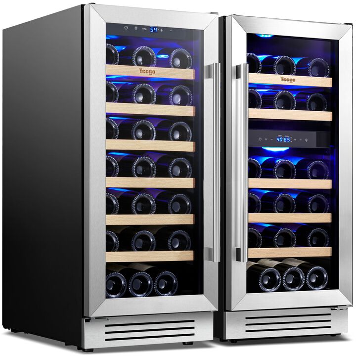 30 inch Wine Refrigerator cooler, Two 15'' Dual Zone Wine Cooler Fridge, Hold 61 Standard 750ml Wine Bottles Built-in