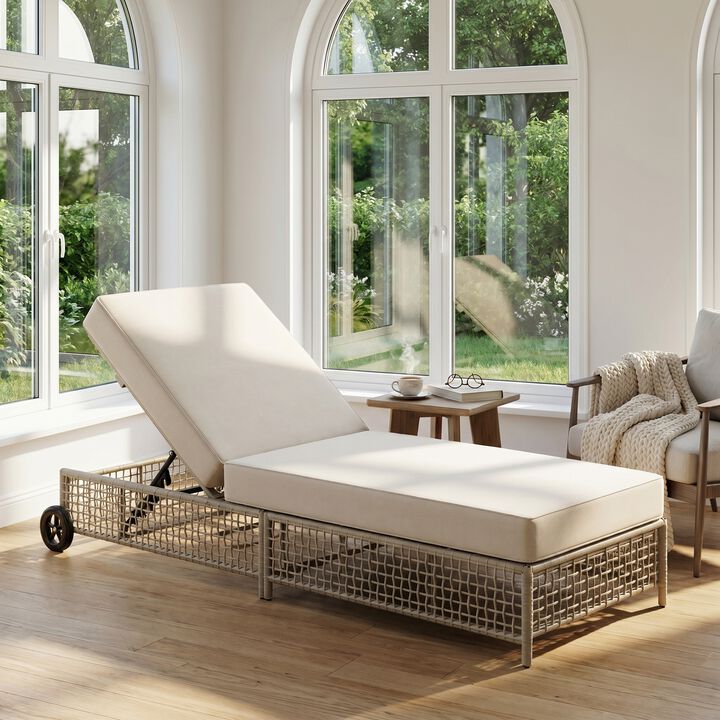 Whisen 78.8" Patio Lounge Chair, PE Rattan Iron with Wheels for Poolside Garden