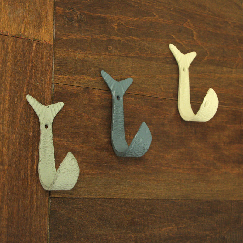 Set of 3 Cast Iron Flipping Fish Wall Hooks 4 Inches Long&ndash; Easy to Hang - Blue ,Gray, White - Coastal Decor Perfection for Beach Towels, Keys or Coats image number 5