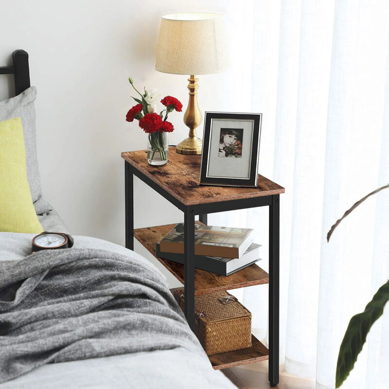 3-Tier Narrow End Table with Storage Shelves for Living Room or Bedroom-Brown image number 4