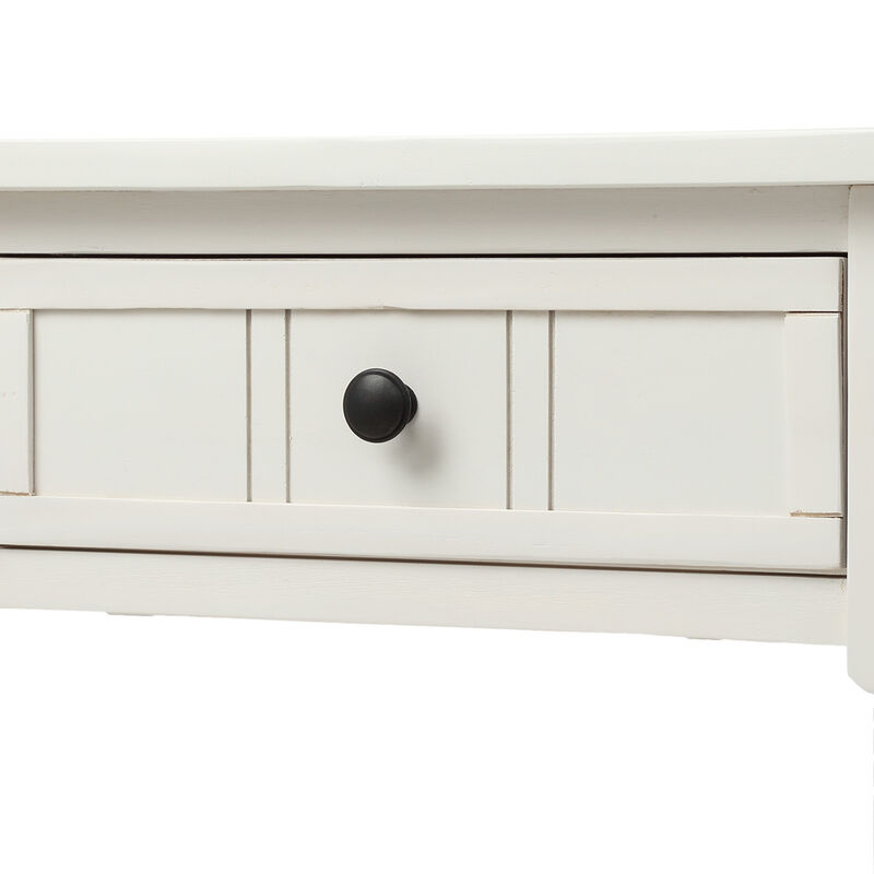 Whisen Rustic Console Table Traditional Design with Two Drawers and Bottom Shelf - Ivory White