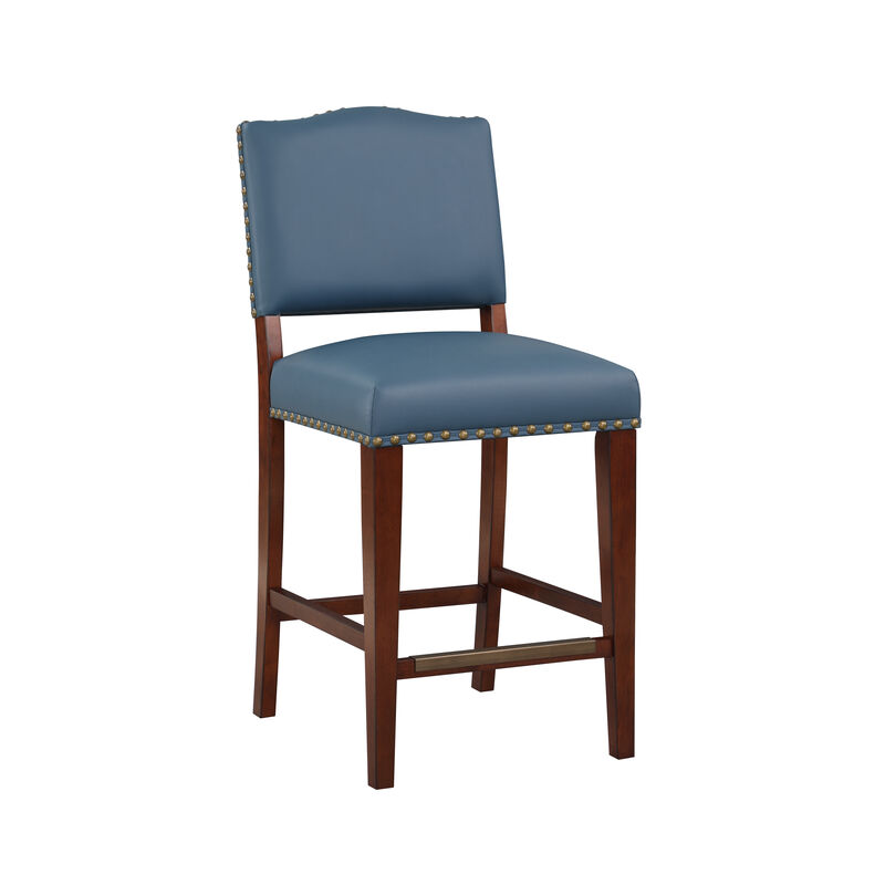 Danbers Stationary Faux Leather Blue Counter Stool with Nail Heads image number 1