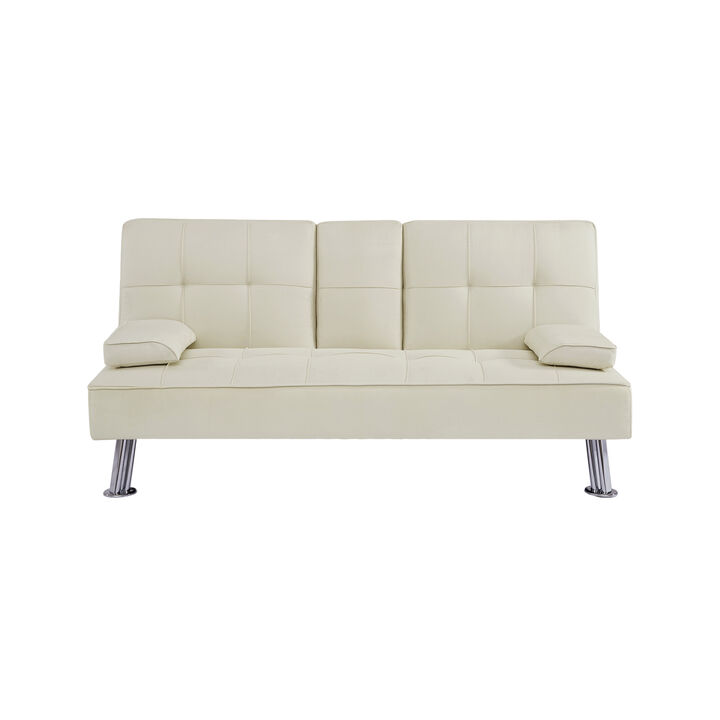 BEIGE LOVESEAT SOFA BED WITH CUP HOLDER