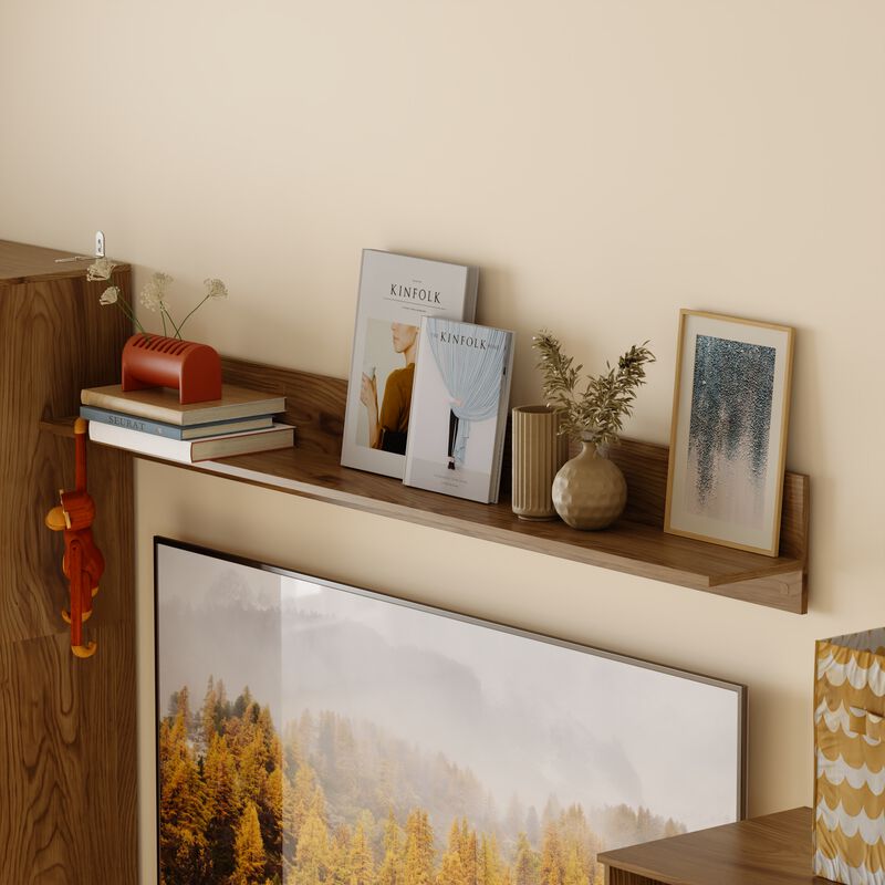 FUFU&GAGA Entertainment Wall Unit with TV Console, Floating Shelf, Glass Doors, Natural Wood Finish (126"W x 70.9"H x 15.7"D),Brown