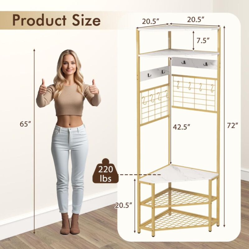 Hivvago 5-Tier Corner Hall Tree with Shoe Storage Bench