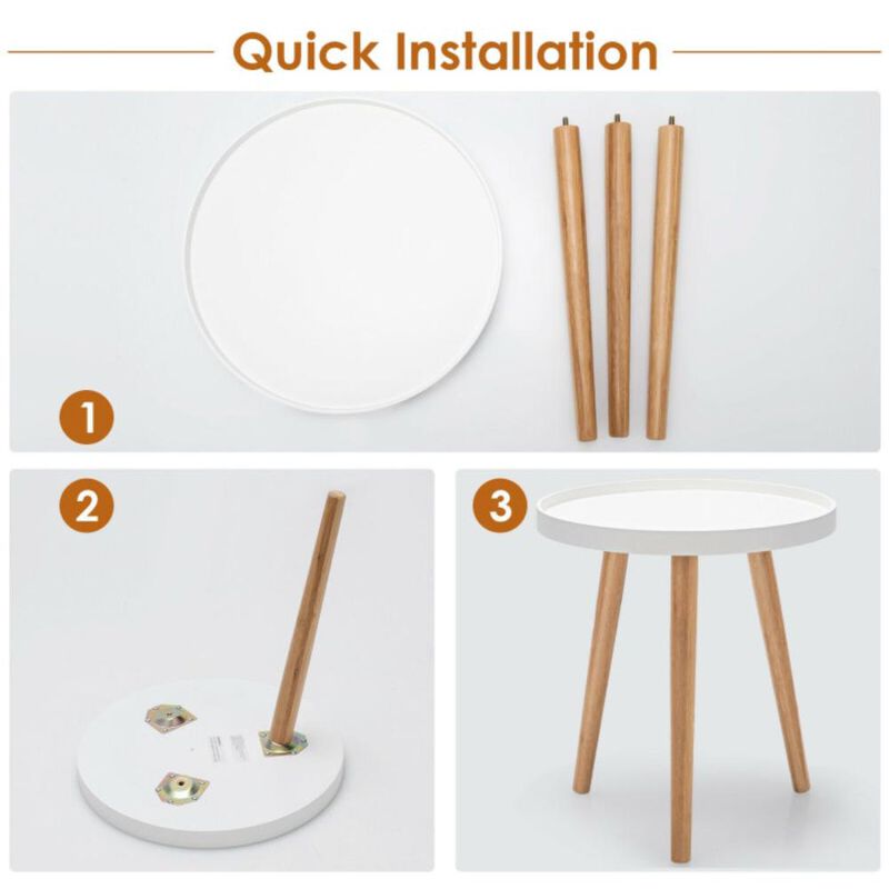 Hivvago Mid Century Modern Round Side Sofa Coffee Table with Wooden Tray