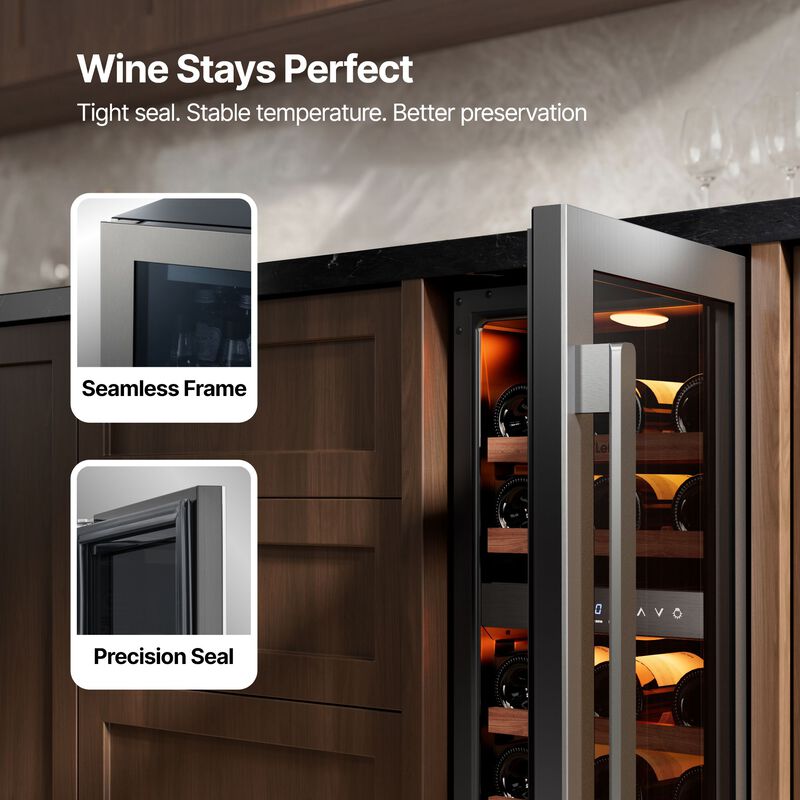 Wine Fridge 15 Inch 28 Bottle Wine Refrigerator, 40-65&deg;F Dual Zone Wine cooler,3 Color LED,Built-in for Home/Bar image number 3