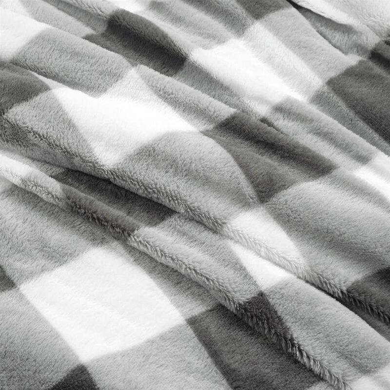 Hivvago Full/Queen Size Plaid Soft Faux Fur Comforter Set in Black White Grey