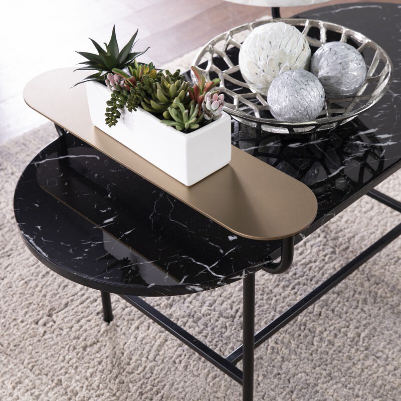 Hivvago 42 Inch  Black Faux Marble And Metal With Iron Coffee Table