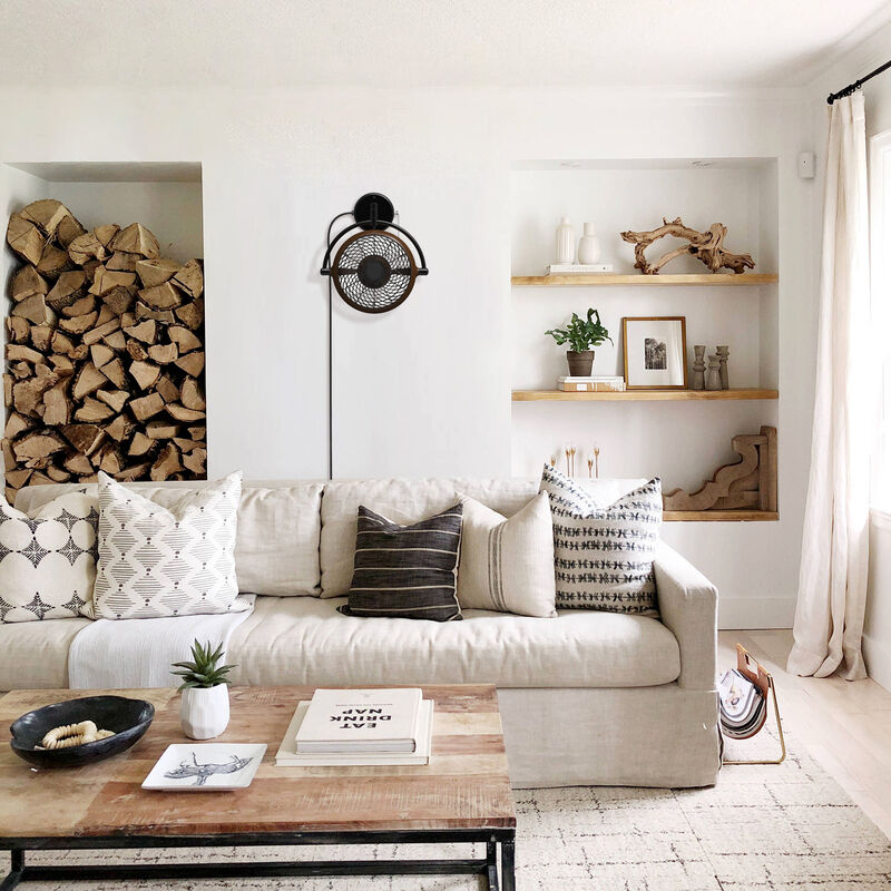 12.9 in. Walnut and Black 2-Speed Wall Mount Fan with Pull Chain and Plug