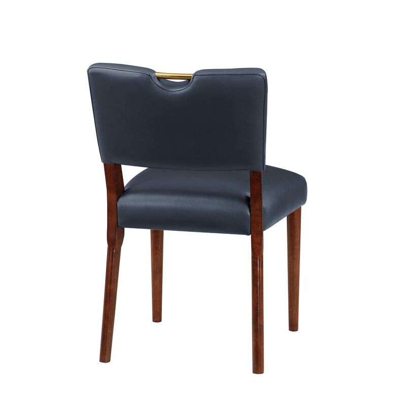 Comfort Pointe Bonito Midnight Blue Faux Leather 5-Piece Dining Set in Walnut Finish