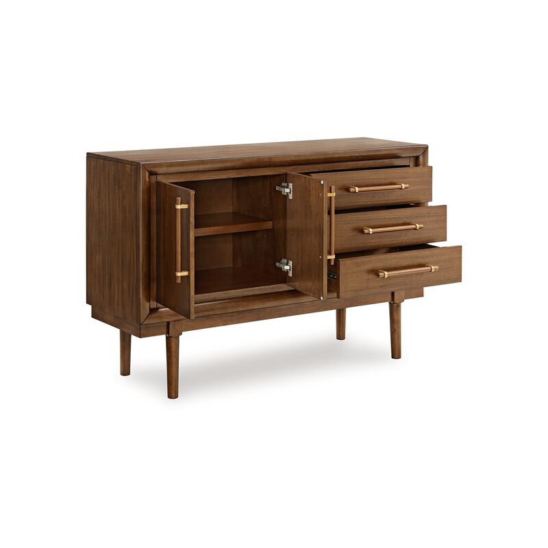 Jeyn Dining Room Server with 3 Drawers and Fixed Shelf, Brown Hardwood - Benzara