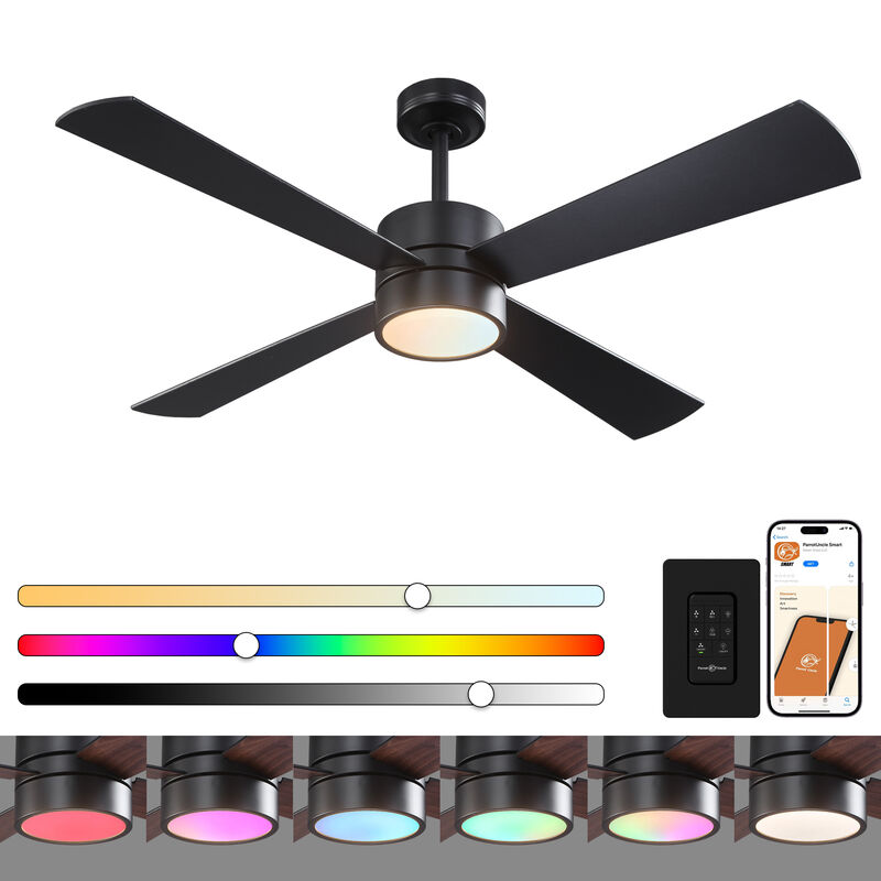 52 in. Smart Matte Black Reversible Blades Ceiling Fan with RGB Light and APP Control & Remote