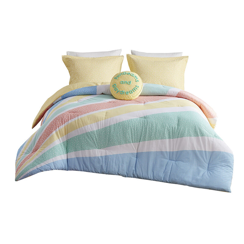 Gracie Mills Arianell Vibrant Rainbow Sunburst Reversible Cotton Comforter Set
