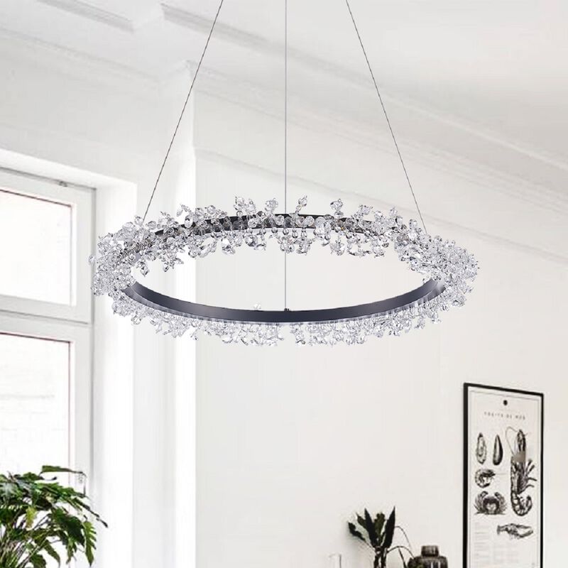 Pasargad Home Claire Steel & Glass Chandelier Light, Clear/Black