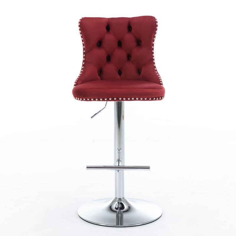 Streamdale Adjustable Swivel Barstools Set in Wine Red