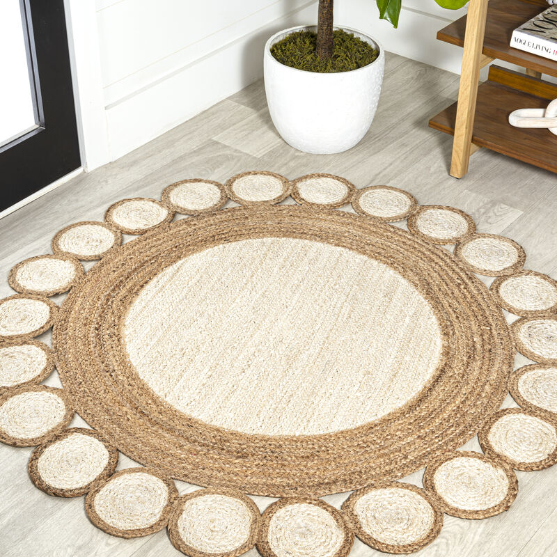Skye Two-Tone Jute Circle Border Cream/Natural Round Area Rug