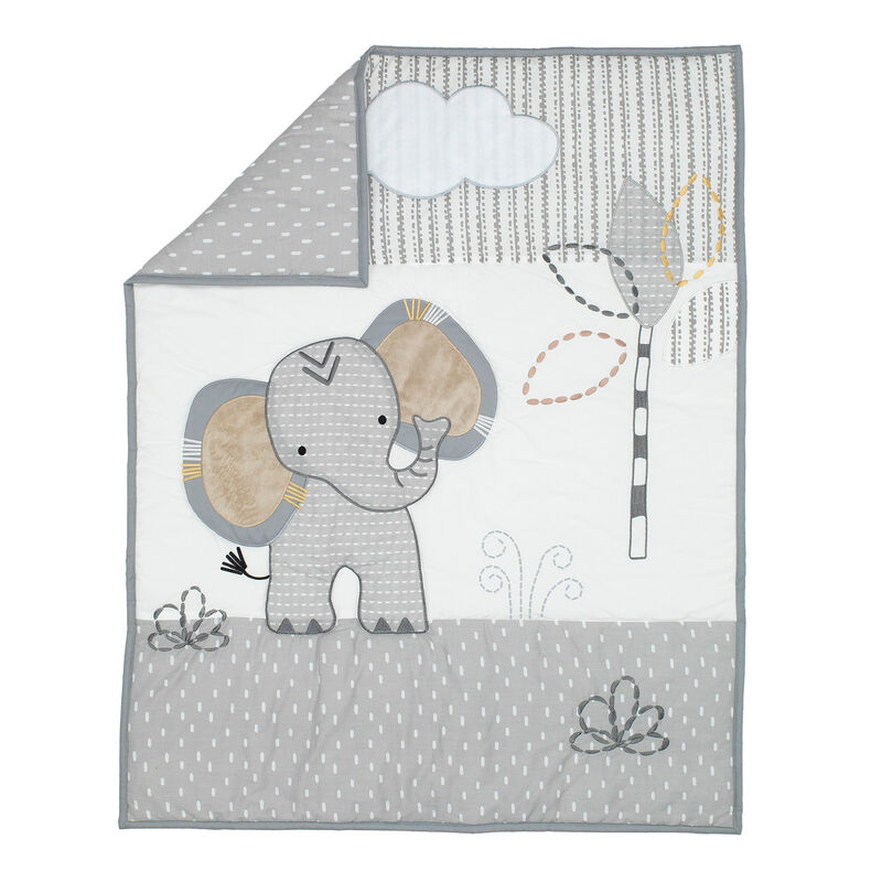Lambs & Ivy Jungle Safari Elephant 3-Piece Mini Crib Bedding Set - Gray/White