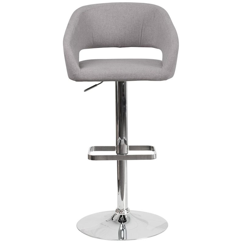 Flash Furniture Gray Fabric Adjustable Height Barstool with Rounded Mid-Back and Chrome Base image number 7