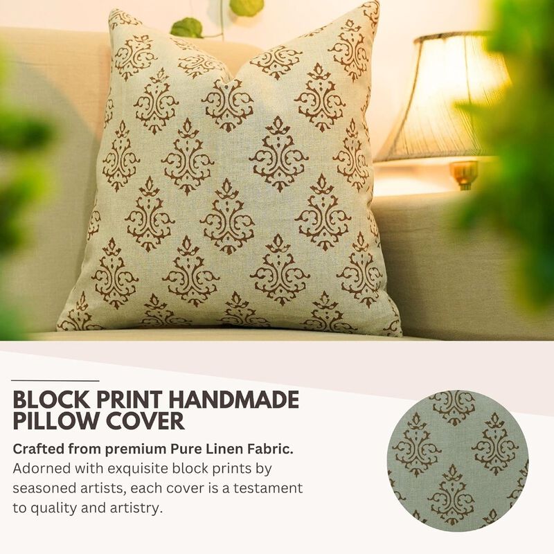 Handmade Linen Sofa Pillow Cover Boho Throw Cushion image number 1