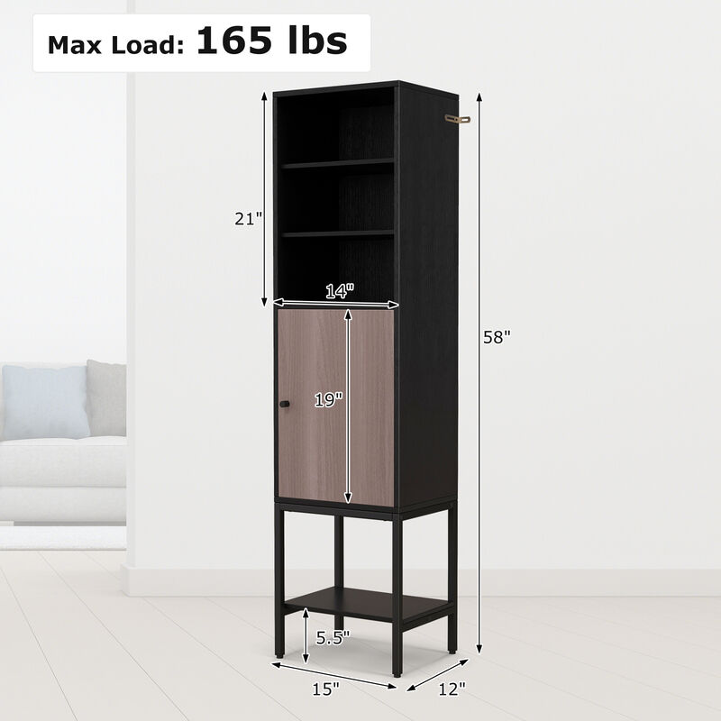 Bathroom Tall Cabinet with 1 Door and 4 Shelves Narrow Storage Unit