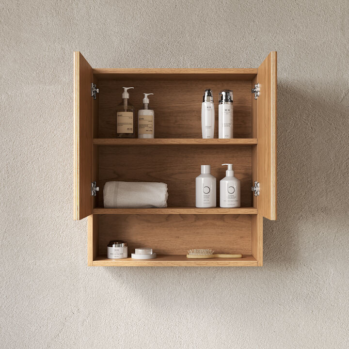 ELEMENT ACE Wall-Mounted Striped Bathroom Cabinet with Doors, Shelf and Open Storage Compartment