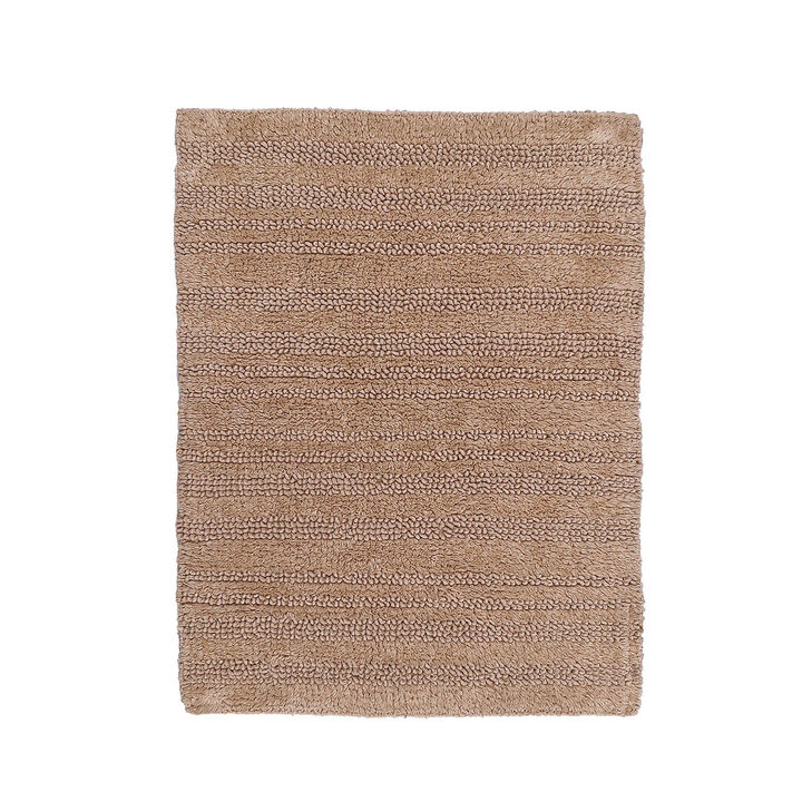 Knightsbridge Luscious Textured Striped All Season Soft Plush Cotton Reversible & Soft Bath Rug 17" X 24" Natural