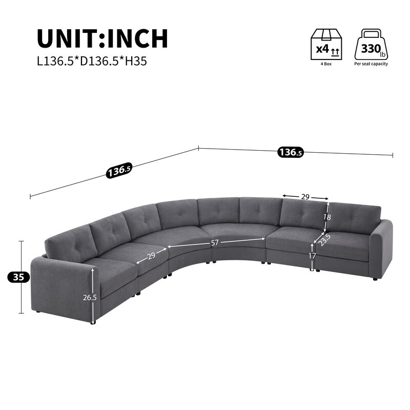 Merax Curved Modular Sectional Sofa with Customizable Layout, High-Resilience Foam & Pocket Spring Seats image number 2