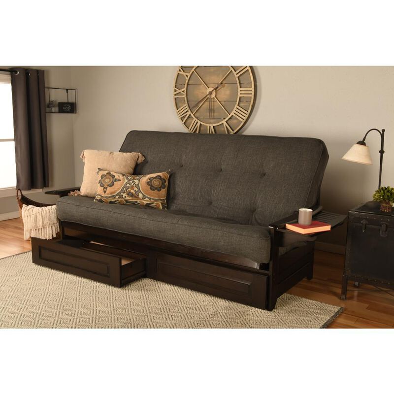Phoenix Frame Queen-Espresso Finish-Linen Charcoal Mattress-Storage Drawers image number 1
