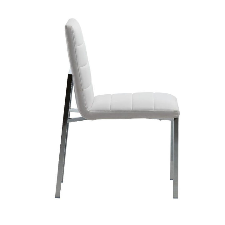 Eun 23 Inch Vegan Faux Leather Dining Chair, Chrome Legs, Set of 2, White-Benzara