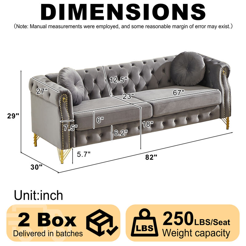 Wapces 82-Inch Velvet Chesterfield sofa image number 7