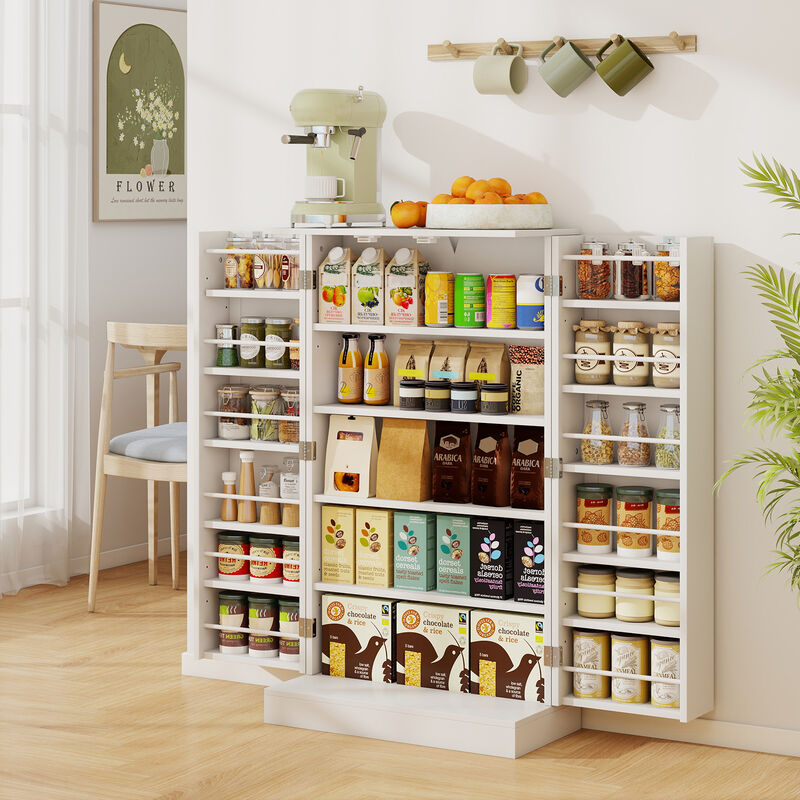 White 41" Freestanding Pantry Cabinet with Doors and Adjustable Shelves image number 4