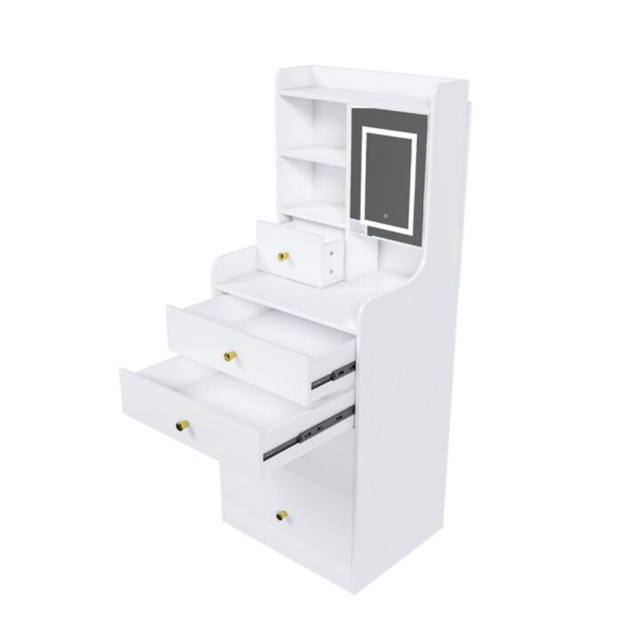 3-in-1 Dressing Table with LED Mirror and Storage Stool for Makeup and Organization